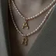 Collier de perles artificielles ovales vintage pour femmes bijoux pendentif lettre Bergame arbre