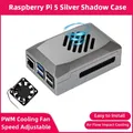 Boîtier Raspberry Pi 5 ABS Silver Shadow Box coque de ventilateur de refroidissement PWM adaptée au