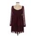 Crystal Doll Casual Dress - A-Line Square Long sleeves: Burgundy Print Dresses - Women's Size Medium