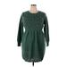 Shein Casual Dress - Sweater Dress Crew Neck 3/4 sleeves: Green Print Dresses - Women's Size 2X