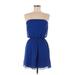 Express Casual Dress - Mini Strapless Sleeveless: Blue Solid Dresses - Women's Size X-Small