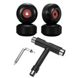52mm 95A Skateboard Wheels with Red Bearing Street Wheels with Skate Tool Black 4 Pack