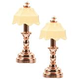 2 Pcs Dollhouse Bedside Lamp Bedside Lamps Dolls House Table Light Decorative Mini Table Lamp Miniature Table Lamp Model