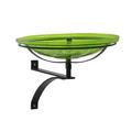 Achla Designs 14 Dia. Round Crackle Glass Birdbath w/Black Wrought Iron Wall Mount Bracket Green