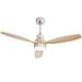 52 Inch Modern Ceiling Fan with Light and Remote 3 Light Color Options Sloped Ceiling Adaptable - 52 Inch Nickel with Burlywood Blades