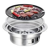 BULYAXIA Portable Table Grill Korean BBQ Grill Stainless Steel BBQ Grill Stove Outdoor Camping Cooker Charcoal Grill BBQ Round Barbecue Grill Indoor&Outdoor Grill BBQ (15.75inch)