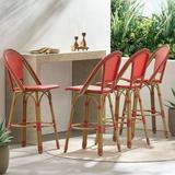 Christopher Knight Home Shelton Wicker and Aluminum Outdoor 29.5 Inch Barstools by Red/Bamboo Finish