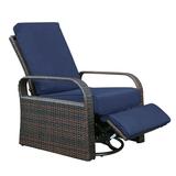Skypatio All-Weather Resin Wicker Swivel Rocker Recliner Chair for Garden Patio Outdoor Navy Blue