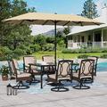 & William 8 Piece Patio Table and Chairs with 13ft Double-Sided Umbrella Outdoor Dining Furniture Set with 6 Padded Swivel Rocker Dining Chairs 1 Rectangular Metal Patio Table and 1