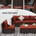 NAWABAY Patio Outdoor Furniture Modern Sectional Wicker Sofa Conversation Sets 9 Pieces-B - Red
