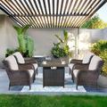 Pocassy Patio Chairs with Fire Pit Table Sets Brown - Beige