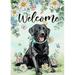 HGUAN Welcome Spring Black Labrador Dog Decorative Garden Flag Puppy Daisy Flower Eucalyptus Leaves Yard Outside Decorations Floral Butterfly Outdoor Small Burlap Home Decor 12 x 18