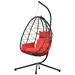 Swing Chair Patio Wicker Hanging Egg Chair with Stand for Bedroom Living Room Balcony Red