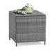 Outdoor Wicker Side Table All-weather Rattan Small Storage Box End Table Square Resin Coffee Table with Iron Frame for Garden Porch Deck Living Room Backyard Grey