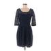 Betsey Johnson Casual Dress - A-Line Scoop Neck 3/4 sleeves: Blue Print Dresses - Women's Size 8