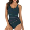 YanHoo Swim Suits for Women 2024 High Cut One Piece Swimsuit Tummy Control Bathing Suit Round Neck Sporty Swimwear Athletic Workout Swimsuits