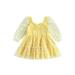 aturustex Baby Girl A-Line Dress Daisy Print Long Sleeves Mesh Tulle Party Dress