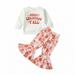 ASFGIMUJ Toddler Girl Fall Outfits Two Pieces Winter Christmas Long Sleeve Santa Flower Prints Tops Pants Clothes Set Boy Outfits White 2 Years-3 Years