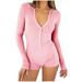 Puntoco Clearance Womens Bodysuit V-Neck Long Sleeve Yoga Rompers Workout Ribbed Pajamas Sport Jumpsuits Rompers Pink 10(XL)