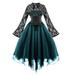 TUWABEII Fall & Winter Dresses for Womens Women Fashion Gothic Style Round Neck Banquet Festival Off Shoulder Half Sleeve Dress Lace Chiffon Dress