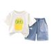 Ykohkofe Toddler Baby Boys Summer Clothes T Shirt With Cute Pattern Print Denim Shorts Outfit Jacket Set Boy 3 Piece Boys Outfit Easter Outfit for Boys Sports Attire for Boys