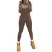 Women Wild Jumpsuits Solid Color Square Neck Long Sleeve Rompers