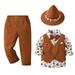 ASFGIMUJ Baby Girl Outfits 3Pcs Long Sleeve Cartoon Pumpkin Prints Tops And Pants Hat Child Baby Boy Outfits Brown 2 Years-3 Years