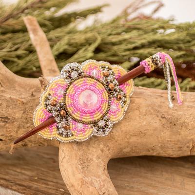 Floral Beauty,'Handcrafted Beaded Floral Hairpin with Wooden Stick'