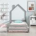 Twin Size Wood bed with House-shaped Headboard Floor bed with Fences