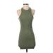 CALVIN KLEIN JEANS Casual Dress - Mini High Neck Sleeveless: Green Print Dresses - Women's Size X-Small Petite