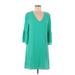Nine West Casual Dress - Shift V Neck 3/4 sleeves: Teal Print Dresses - New - Women's Size Medium