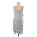 Aidan by Aidan Mattox Casual Dress - Mini Cowl Neck Sleeveless: Silver Print Dresses - New - Women's Size 8