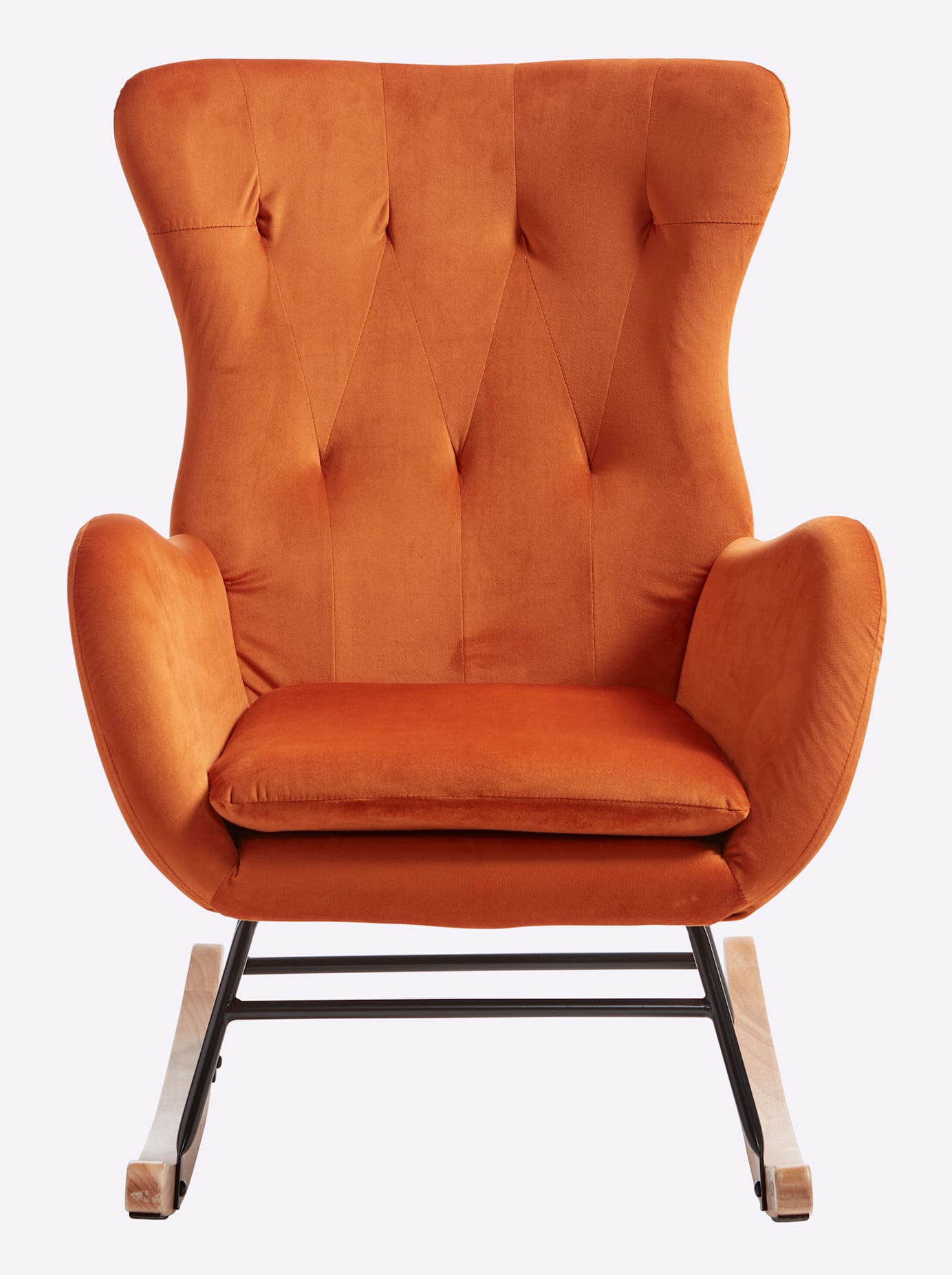 Sessel HEINE HOME, orange, B:68cm H:95cm T:80cm, 100% Polyester, Füße:50% Metall, 50% Gummibaum, Gestell:100% Metall, Sessel, Schaukelsessel