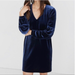 Madewell Dresses | Madewell Dress Medium Navy Blue Velvet Balloon Sleeve V-Neck Long Sleeve | Color: Blue | Size: M