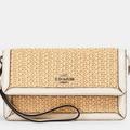Coach Bags | Coach Leather Straw Flapover Wristlet Wallet | Color: Cream/White | Size: Os