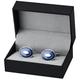 Men's shirt classic business cufflinks oval blue enamel cufflinks with free name engraving (metallic color: cufflinks only) ()