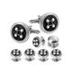 Jewelry men's cufflinks men's round cufflinks and earrings black enamel pearl cufflinks set wedding gift shirt cufflinks set (same size)