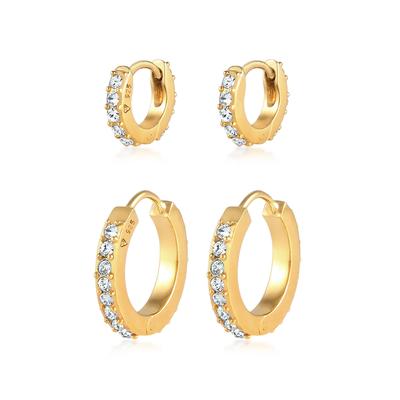 Paar Creolen ELLI "Creolen 2er Set 925 Silber, mit Kristallen von Swarovski", gold, Ohrringe, Damen, OneSize,mit Steinen, Silber 925 (Sterlingsilber) Image