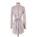 Abercrombie & Fitch Casual Dress - Shirtdress High Neck Long sleeves: Gray Print Dresses - Women's Size Small