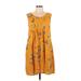 Sonoma Goods for Life Cocktail Dress - Mini Scoop Neck Sleeveless: Yellow Floral Dresses - Women's Size Medium