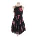 Free People Casual Dress - A-Line Crew Neck Sleeveless: Black Floral Dresses - Women's Size 2