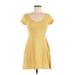 Good Luck Gem Casual Dress - Mini Scoop Neck Short sleeves: Yellow Print Dresses - Women's Size Medium