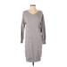 Uniqlo Casual Dress - Sweater Dress V Neck 3/4 sleeves: Gray Print Dresses - Women's Size X-Small