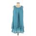 Esley Casual Dress - Mini Scoop Neck Sleeveless: Teal Print Dresses - Women's Size Medium