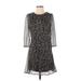 MNG Casual Dress - A-Line High Neck 3/4 sleeves: Black Print Dresses - Women's Size 2