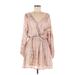 Dress Forum Casual Dress - Mini Plunge Long sleeves: Pink Dresses - Women's Size Medium