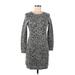 Ann Taylor LOFT Casual Dress - Sweater Dress: Gray Leopard Print Dresses - Women's Size Small Petite