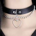 Collier gothique Harajuku pour femme cuir noir tour de cou punk pendentif coeur breloque coeur