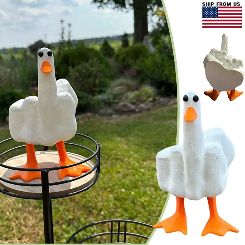 Figurine de petit canard drôle, ornement décoratif, mignon, doigt du milieu, Statue de jardin en résine, artisanat, Sculpture de jardin de maison, cadeau créatif