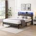 Wrought Studio™ Bed w/ Storage Headboard, Charging Station, LED Lights Upholstered/Metal & Upholstered/ in Gray | 42 H x 55.7 W x 80.8 D in | Wayfair